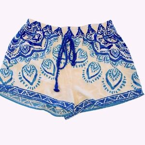 Flying Tomato drawstring blue and white patterned shorts Sz S